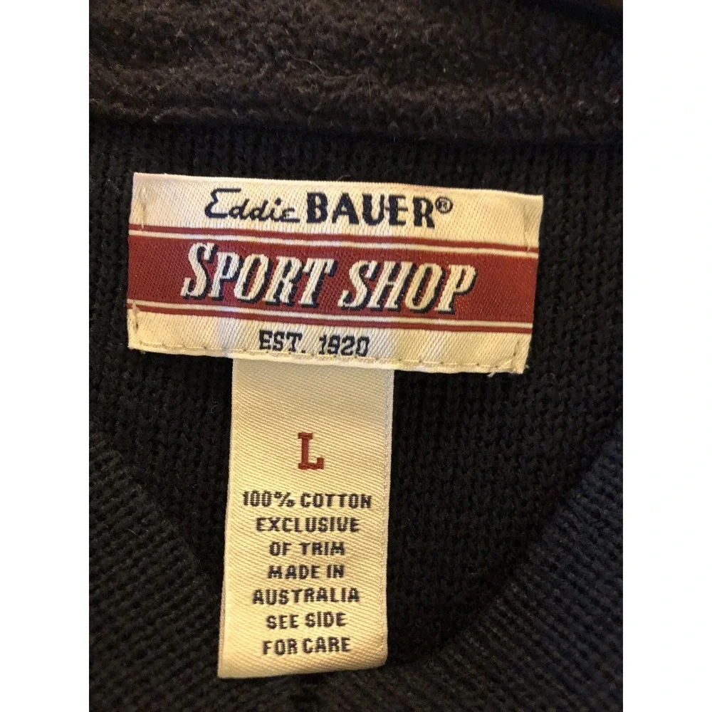 Eddie Bauer Sport Shop Sweater Men's Large Black Red Stripe Hike Fish Camp - Picture 7 of 9